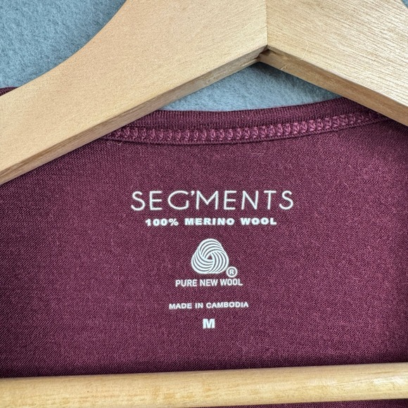 Segments Womens Medium Maroon 100% Merino Wool Long Sleeve Crew Neck T-Shirt Tee - Picture 3 of 7